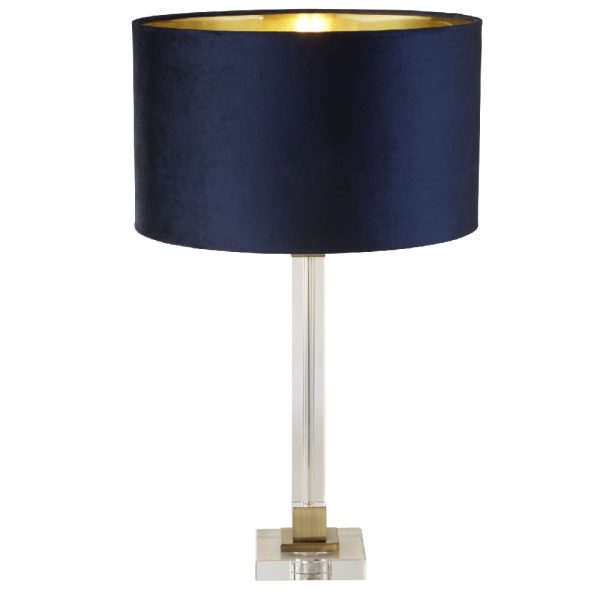 Scarborough Navy Velvet Shade Table Lamp In Crystal Base | Bed Sava