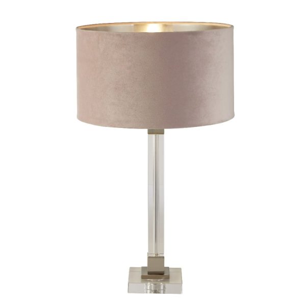 Scarborough Pink Velvet Shade Table Lamp In Crystal Base | Bed Sava