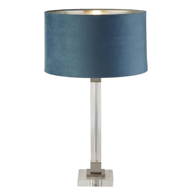 Scarborough Teal Velvet Shade Table Lamp In Crystal Base | Bed Sava