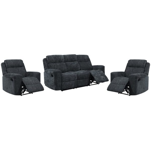 Scribner Fabric Recliner 3+1+1 Seater Sofa Set In Dark Grey | Bed Sava