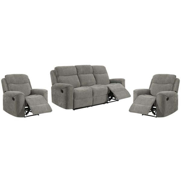Scribner Fabric Recliner 3+1+1 Seater Sofa Set In Light Grey | Bed Sava