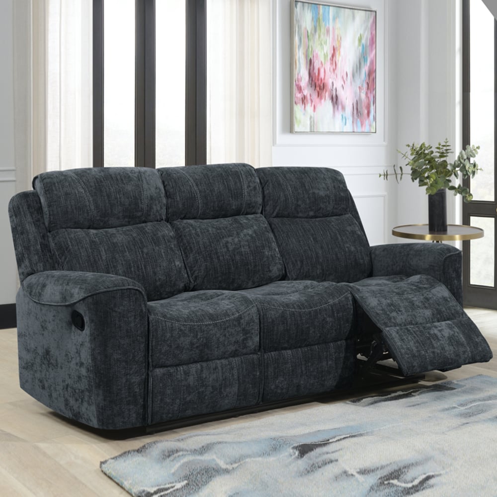 Scribner Fabric Recliner 3 Seater Sofa In Dark Grey