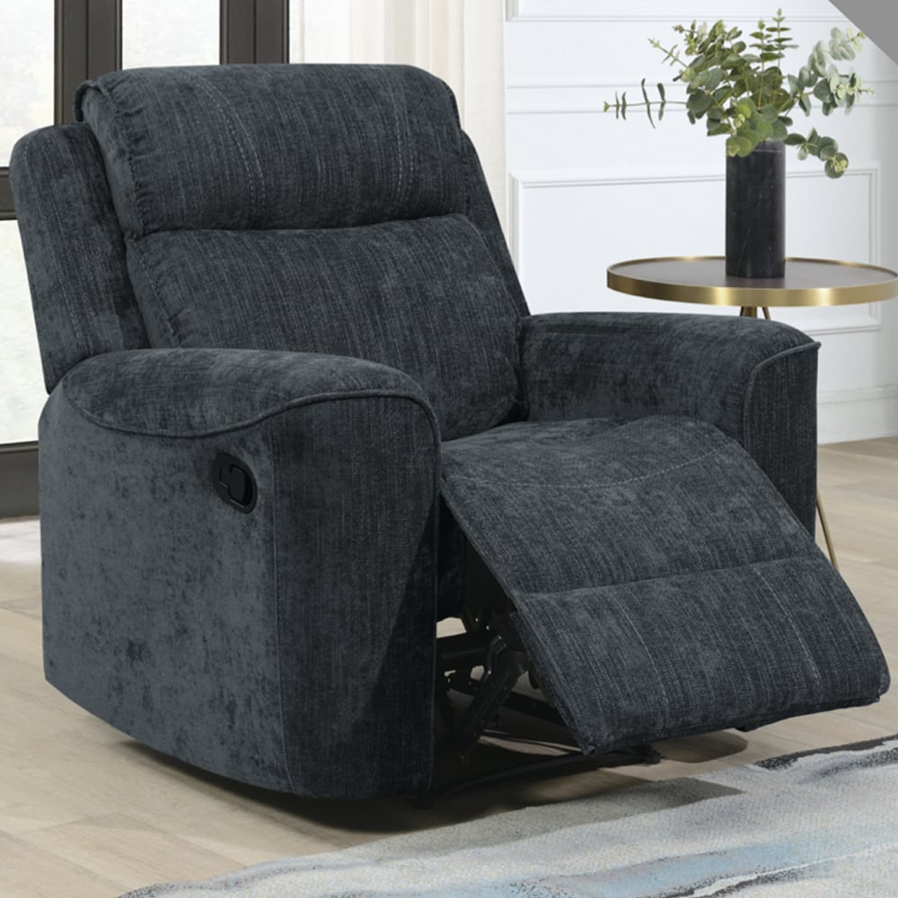 Scribner Fabric Recliner 1 Seater Sofa In Dark Grey