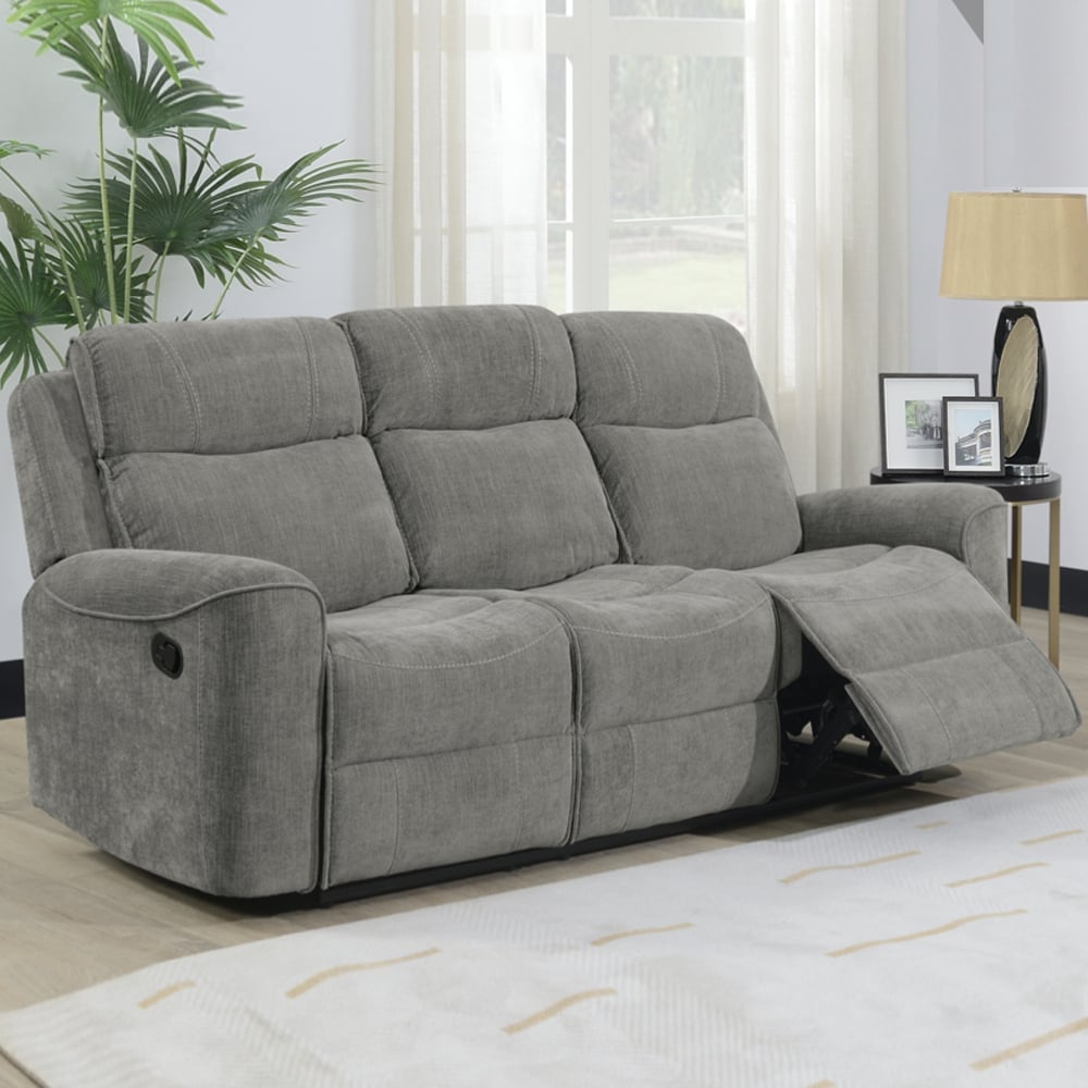 Scribner Fabric Recliner 3 Seater Sofa In Light Grey