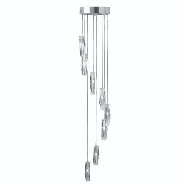 Sculptured Crystal Glass Multi Drop Pendant Light In Chrome | Bed Sava