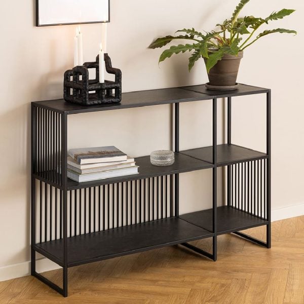 Seattle Wooden Bookcase With 2 Shelves In Black Marble Effect | Bed Sava