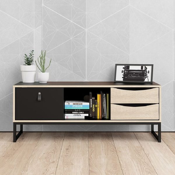 Sebring Wooden TV Stand With 3 Drawers 1 Shelf Black And Ivory | Bed Sava