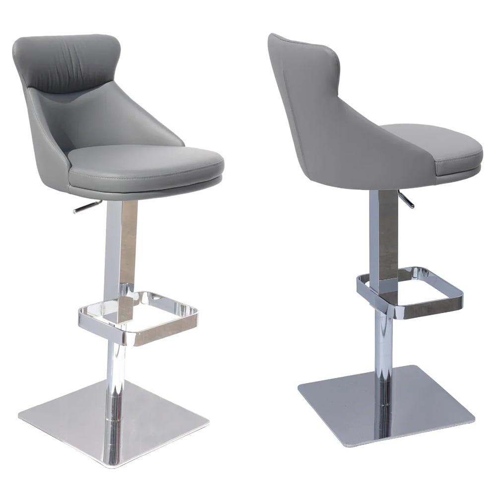 Sedalia Grey Faux Leather Bar Chairs In Pair