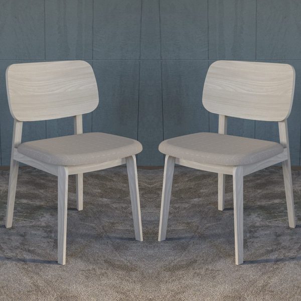 Sedalia Whitewash Wooden Dining Chairs With Fabric Seat In Pair | Bed Sava