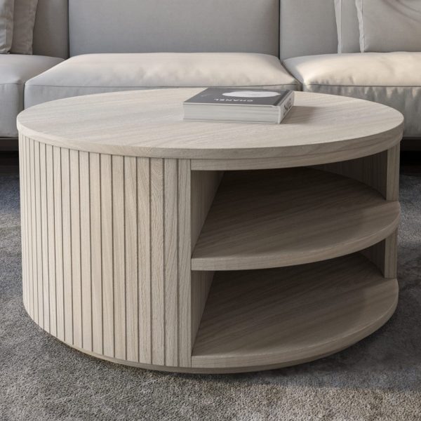 Sedalia Wooden Round Coffee Table In Whitewash | Bed Sava
