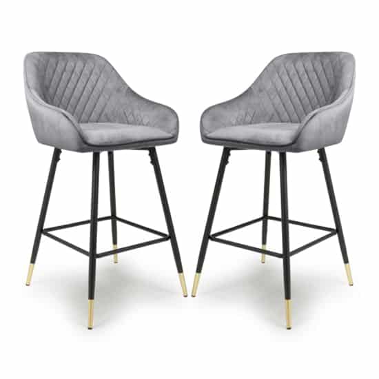 Sedona Grey Velvet Bar Stools With Metal Legs In Pair