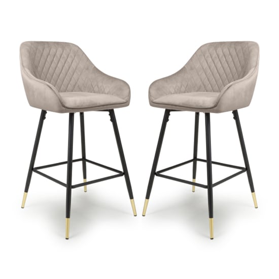 Sedona Mink Velvet Bar Stools With Metal Legs In Pair