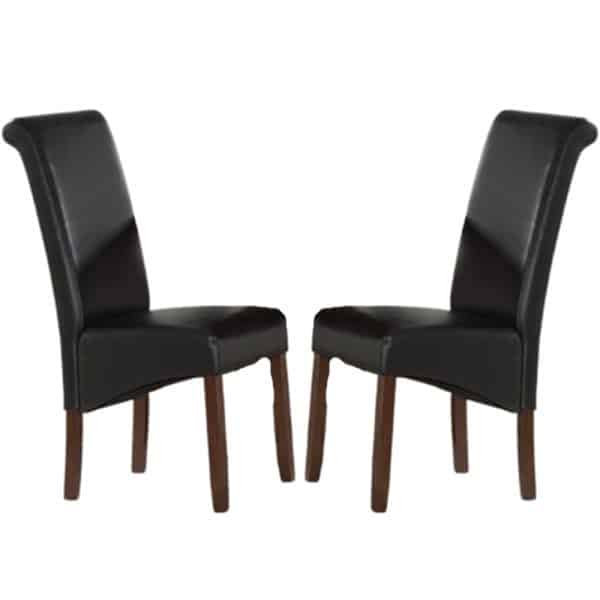 Seguin Black Leather Dining Chairs With Brown Legs In Pair | Bed Sava