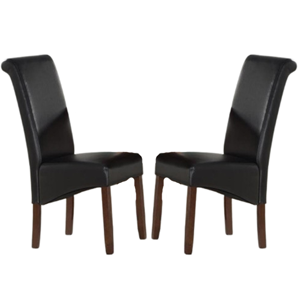 Seguin Black Leather Dining Chairs With Brown Legs In Pair