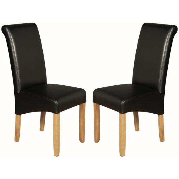 Seguin Black Leather Dining Chairs With Wooden Legs In Pair | Bed Sava