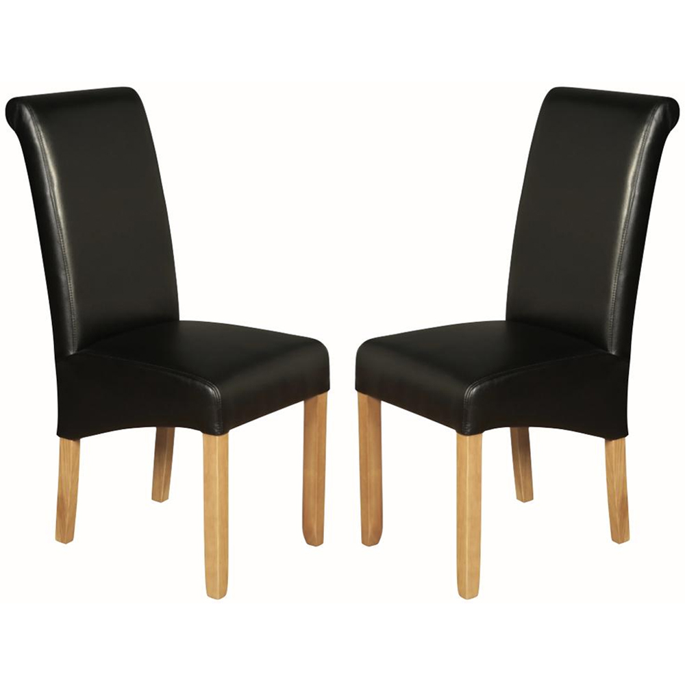 Seguin Black Leather Dining Chairs With Wooden Legs In Pair