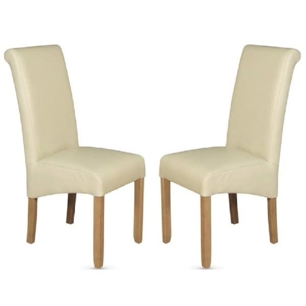 Seguin Cream Faux Leather Dining Chairs With Oak Legs In Pair | Bed Sava