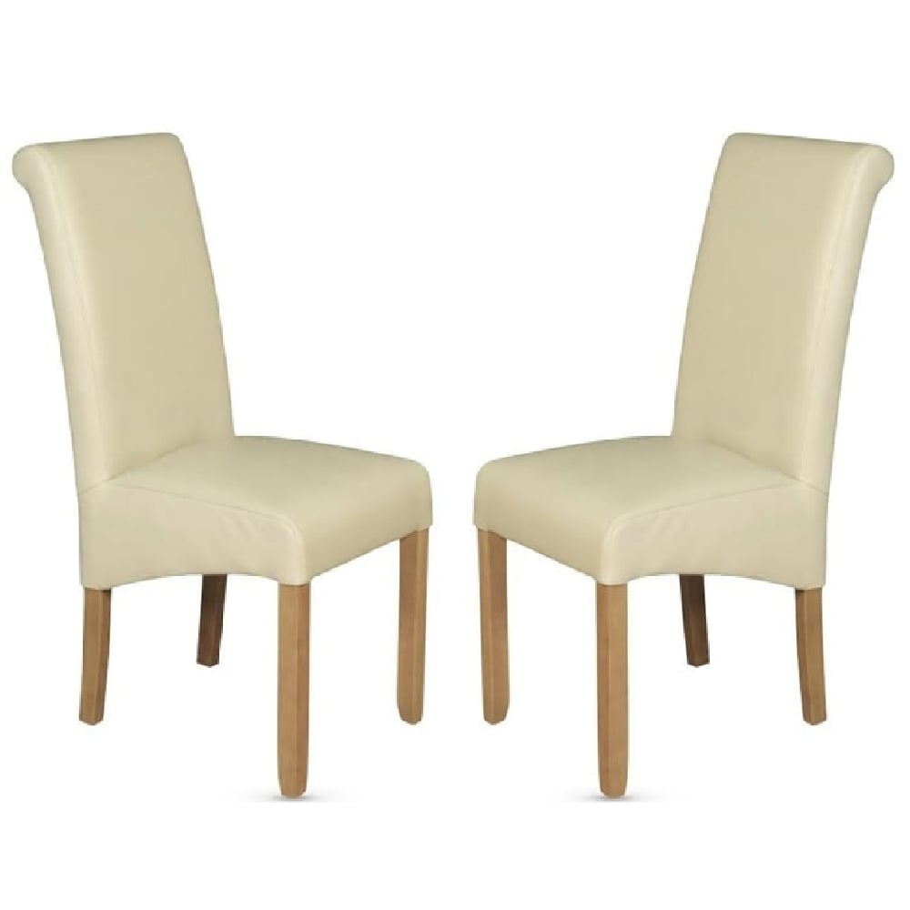 Seguin Cream Faux Leather Dining Chairs With Oak Legs In Pair