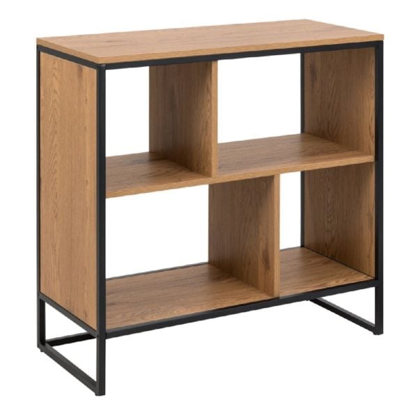 Seguin Wooden Bookcase With 4 Shelves In Oak And Black | Bed Sava