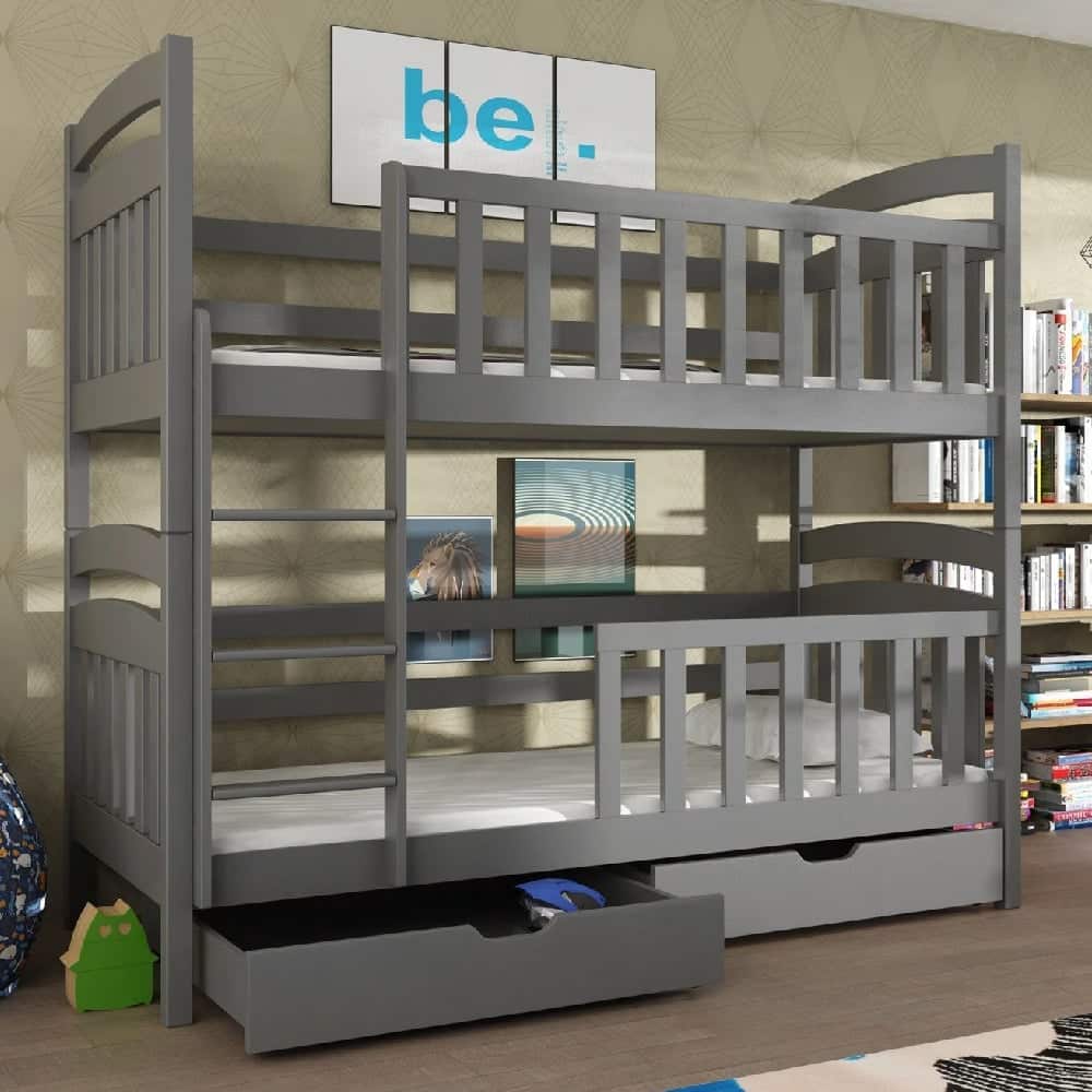 Seguin Wooden Bunk Bed With Foam Mattress In Graphite