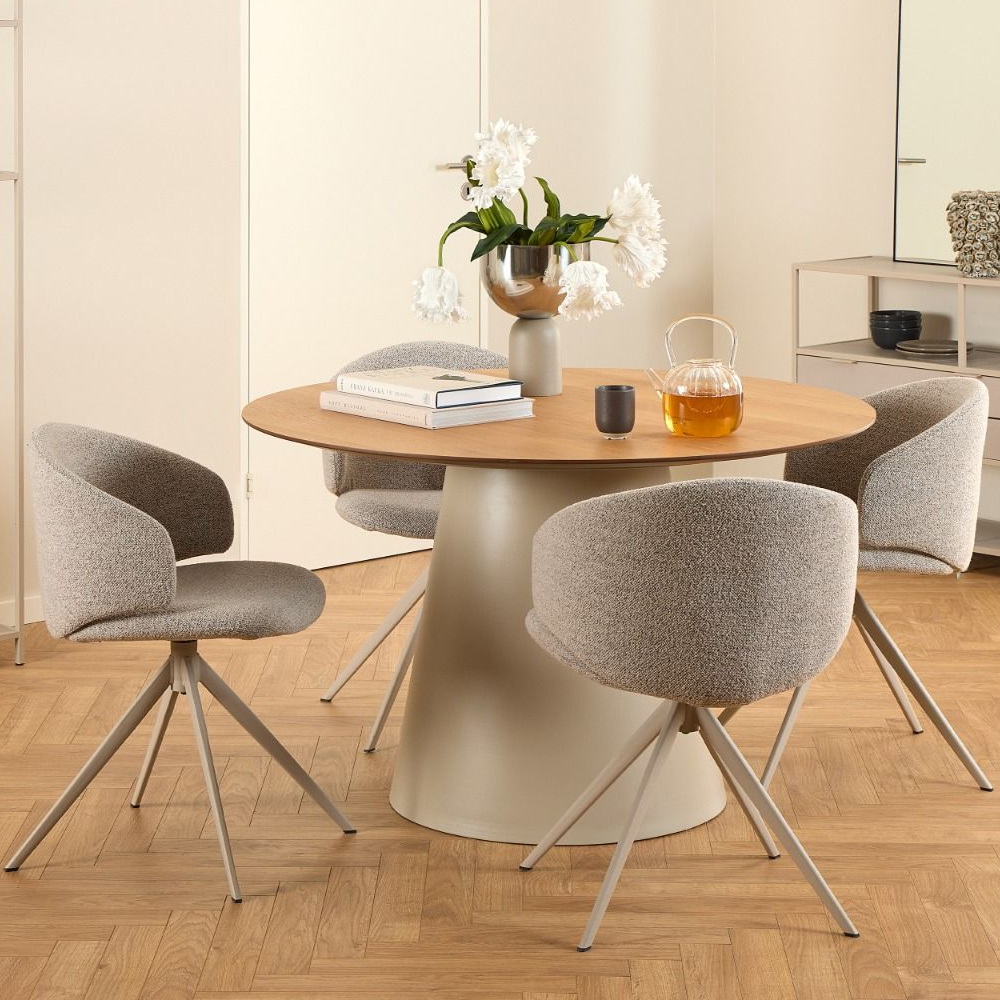 Seguin Wooden Dining Table With 4 Elkhorn Beige Chairs In Oak