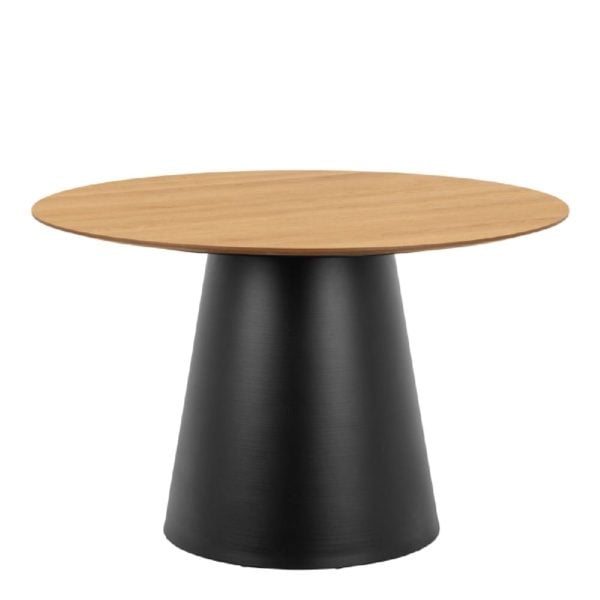 Seguin Wooden Dining Table Round In Oak And Black | Bed Sava