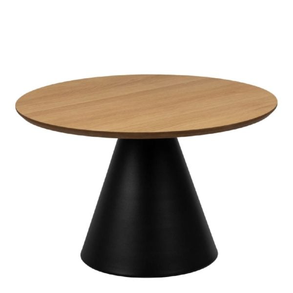 Seguin Wooden Medium Coffee Table Round In Oak And Black | Bed Sava