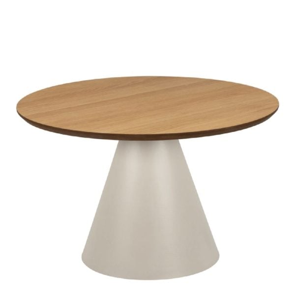 Seguin Wooden Medium Coffee Table Round In Oak And Grey | Bed Sava
