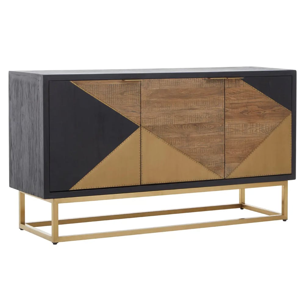 Seguin Wooden Storage Cabinet With 3 Doors In Black And Gold