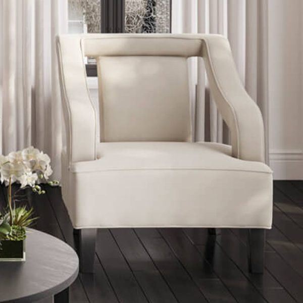 Senatobia Velvet Accent Chair With Black Legs In Ivory | Bed Sava