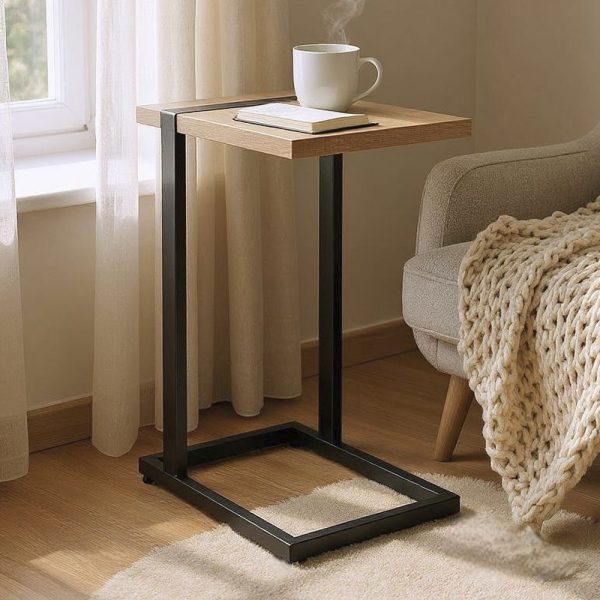 Senatobia Wooden End Table With Black Frame In Oak | Bed Sava