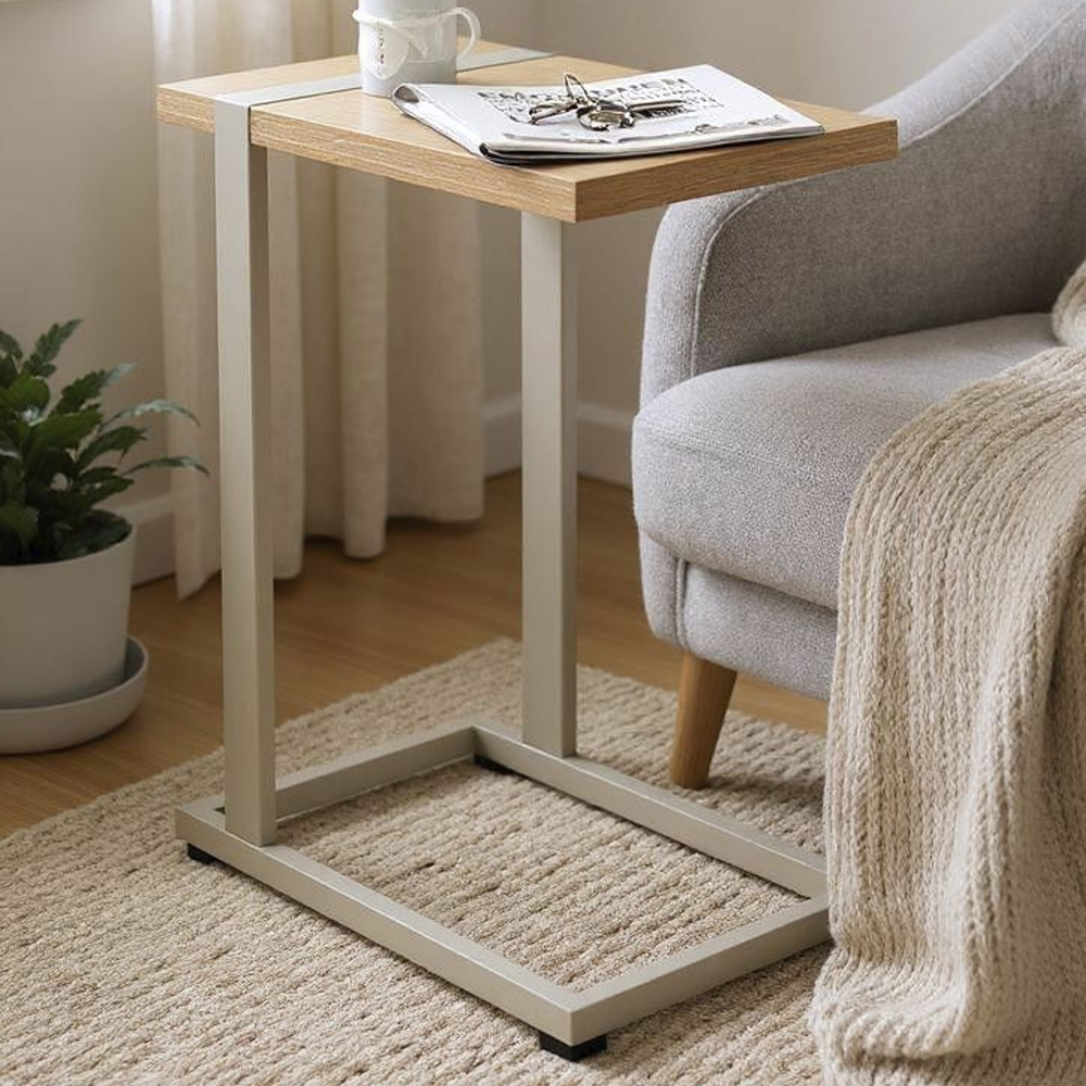 Senatobia Wooden End Table With Grey Frame In Oak
