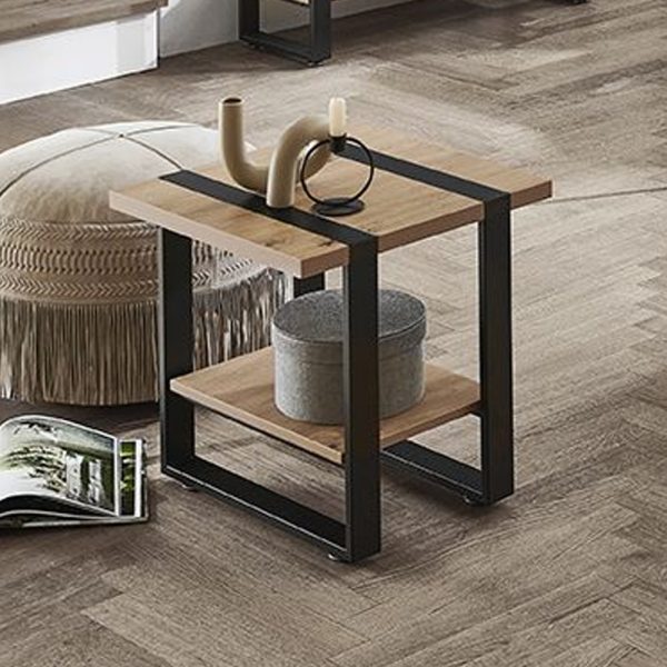 Senatobia Wooden Square End Table With Black Frame In Oak | Bed Sava