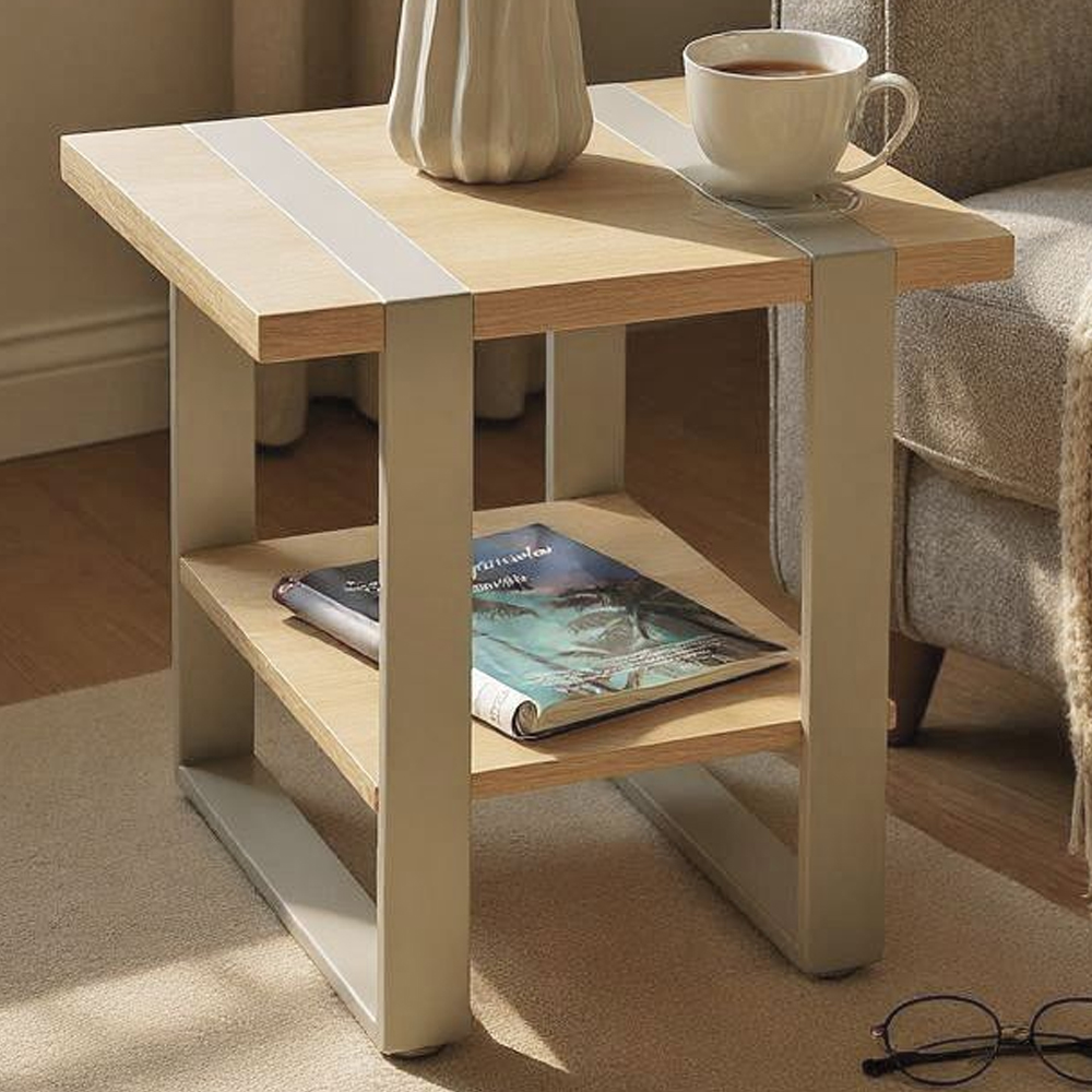 Senatobia Wooden Square End Table With Grey Frame In Oak