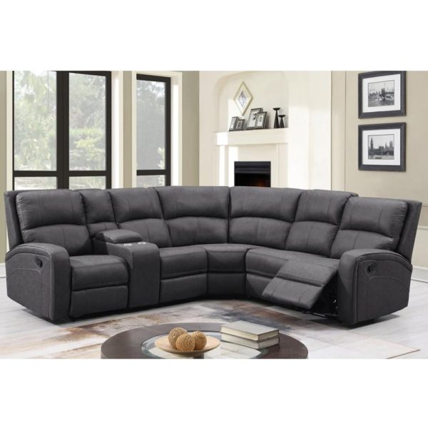 Seoul Fabric Recliner Corner Sofa Suite In Grey | Bed Sava