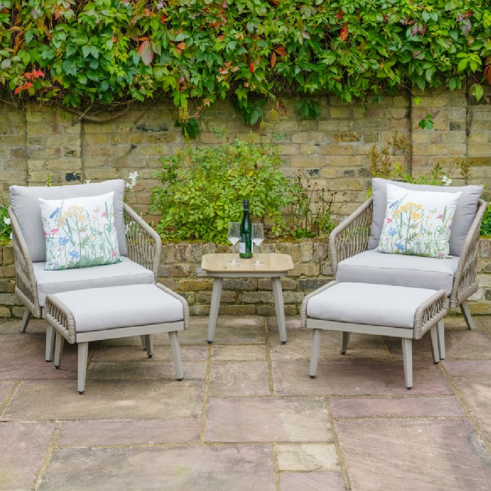 Seras Rattan Garden 5 Piece Duo Set In Grey Oak