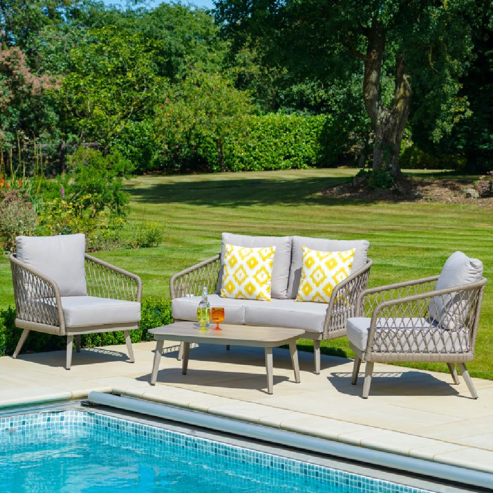 Seras Rattan Garden Lounge Set With Coffee Table In Grey Oak