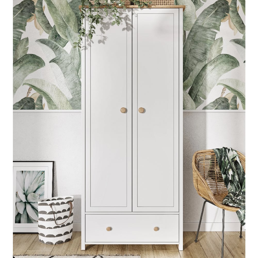 Sevilla I Wooden Wardrobe With 2 Doors In Matt White And Oak