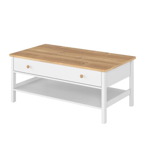 Sevilla Wooden Coffee Table With 1 Drawer In Matt White And Oak | Bed Sava