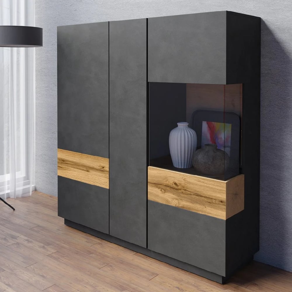 Sevilla Wooden Display Cabinet Right Hand In Matera And Wotan Oak