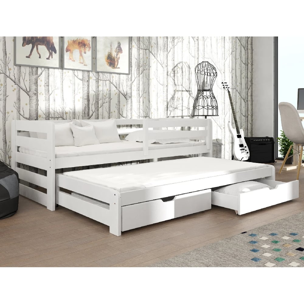 Sewell Wooden Day Bed With Foam Mattress And Trundle In White