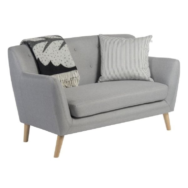 Shawnee Fabric 2 Seater Sofa With Oak Legs In Grey | Bed Sava