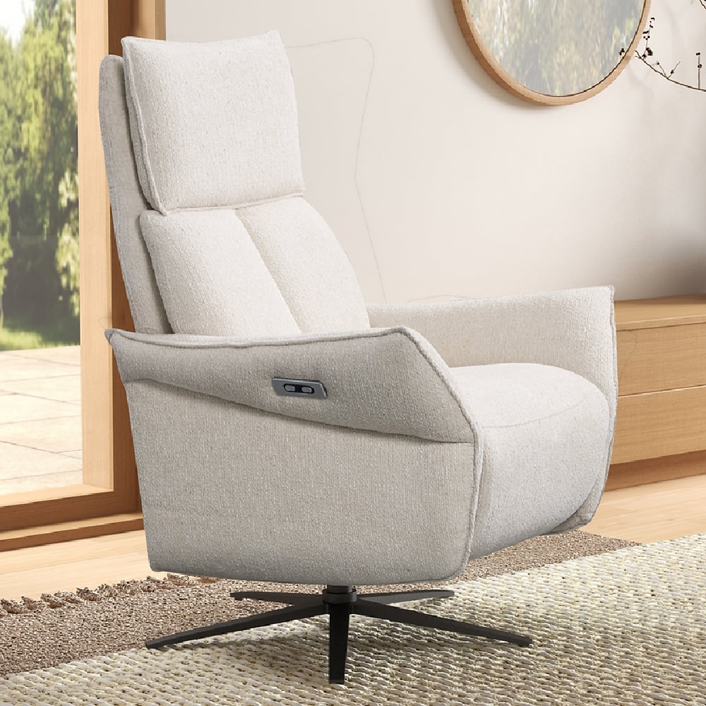 Shelby Fabric Electric Recliner Chair In Vanila