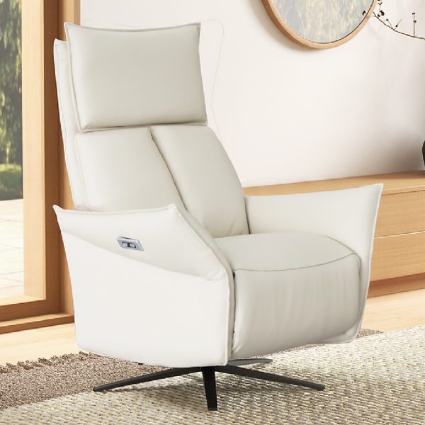 Shelby Leather Electric Recliner Chair In Eggshell | Bed Sava