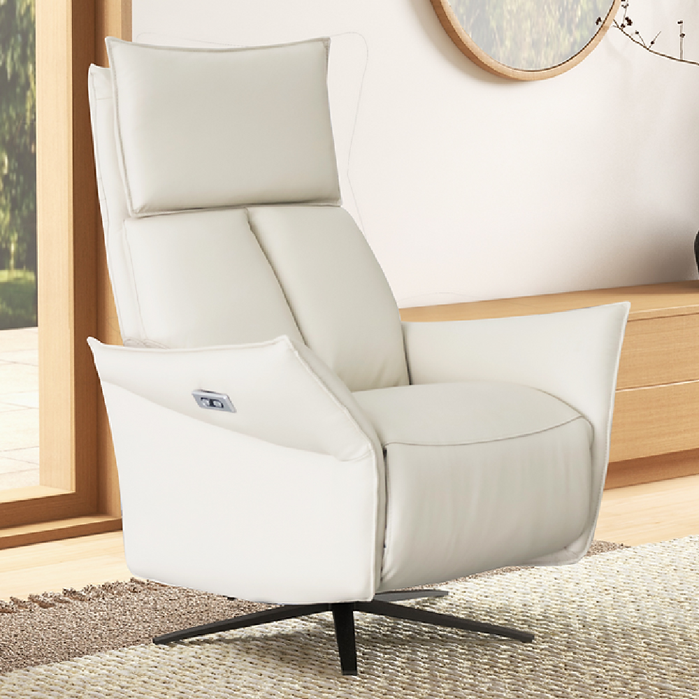 Shelby Leather Electric Recliner Chair In Eggshell