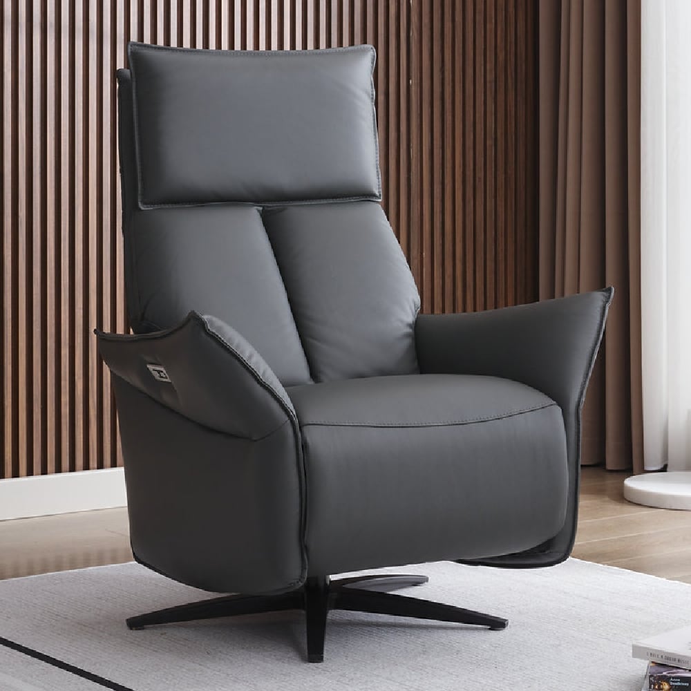 Shelby Leather Electric Recliner Chair In Thunder