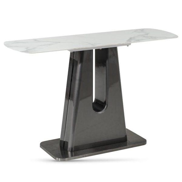 Shelby Sintered Stone Rectangular Console Table In Binli White | Bed Sava