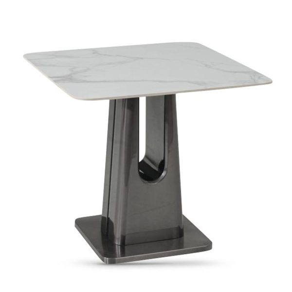 Shelby Sintered Stone Square End Table In Binli White | Bed Sava