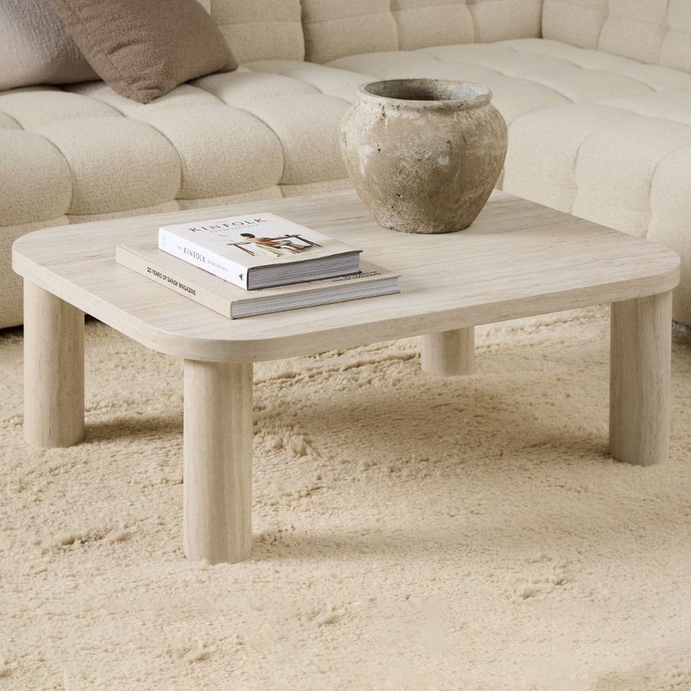 Shelby Wooden Rectangular Coffee Table In Light Travertine