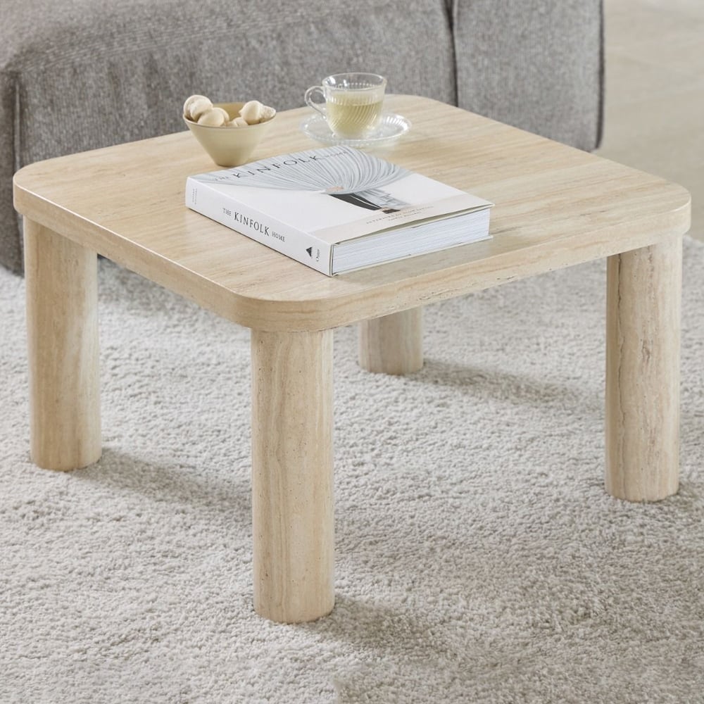 Shelby Wooden Square Coffee Table In Light Travertine